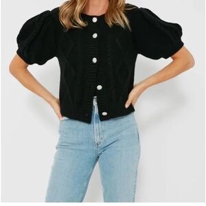 HYACINTH HOUSE Crystal Button Victoria Short Sleeve Cardigan